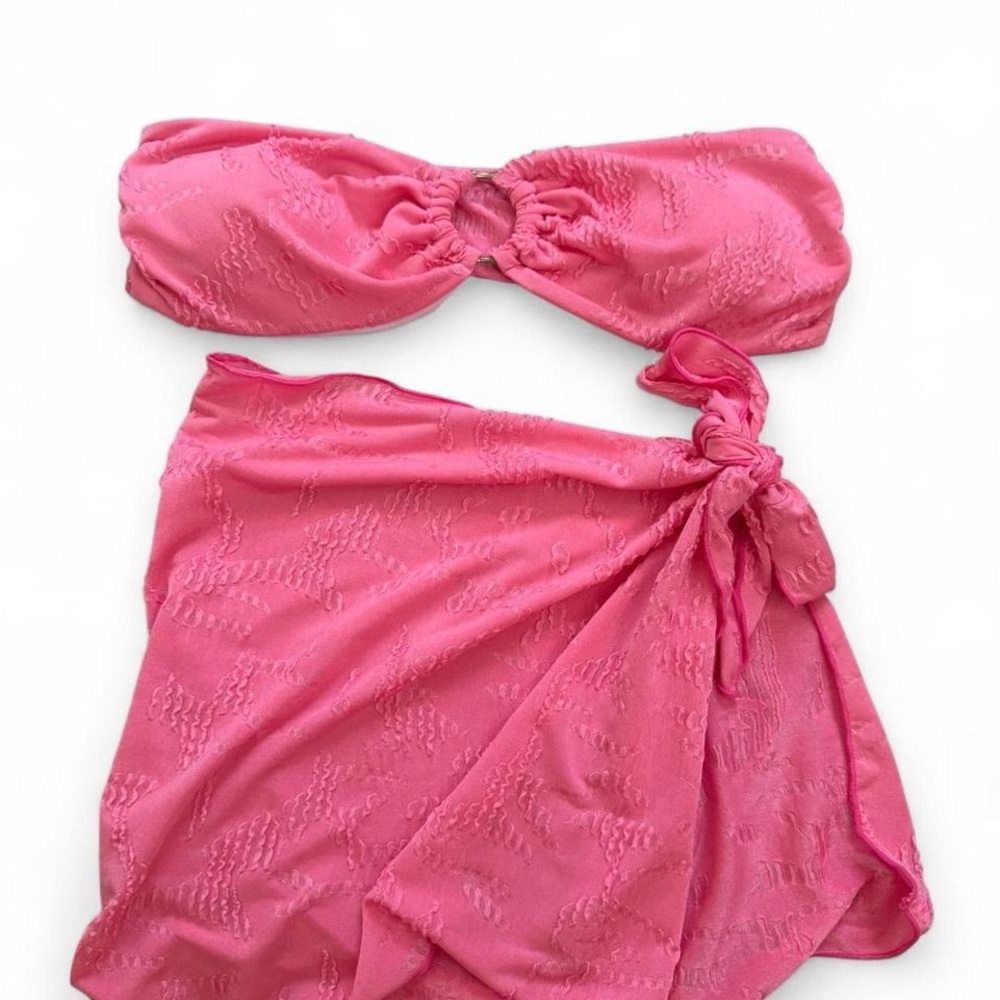Strapless Pink Bandeau Bikini Top with Matching Sarong
